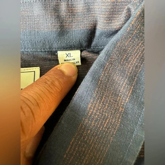 ROWM Short Sleeve Button Front Shirt Men's Large 100% Cotton Blue Striped - Picture 6 of 6